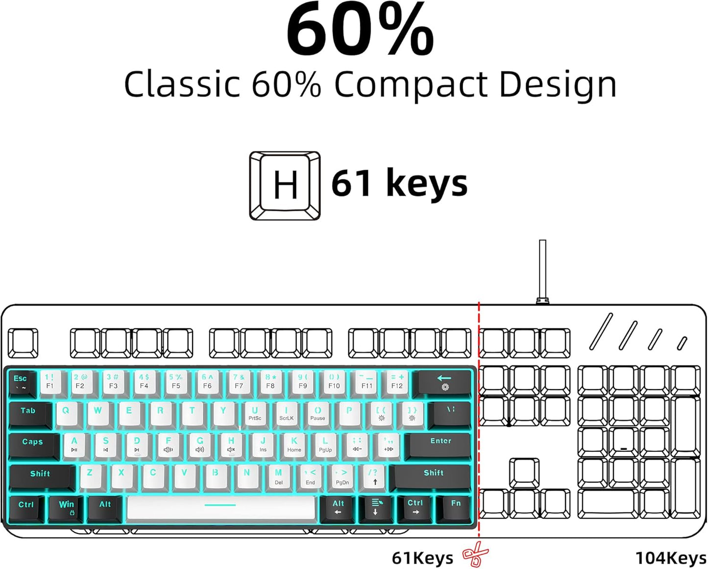HXSJ V900 – Clavier mécanique RGB 61 touches – Switchs bleus – Design compact et durable