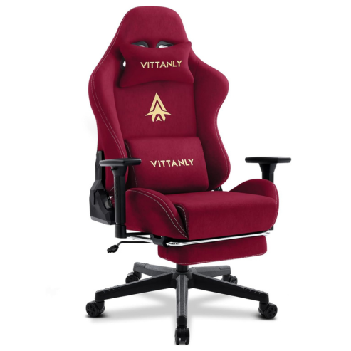 Chaise de jeu ergonomique avec repose-pieds – Cuir suédé, soutien lombaire, inclinable, réglable en hauteur