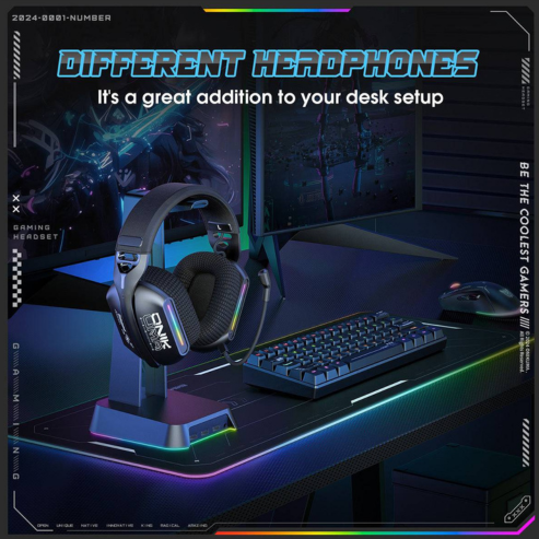 ONIKUMA GT808 casque de jeu tri-mode, éclairage RGB, 2.4G sans fil et filaire, pour PC et bureau, casque gaming à ultra longue autonomie
