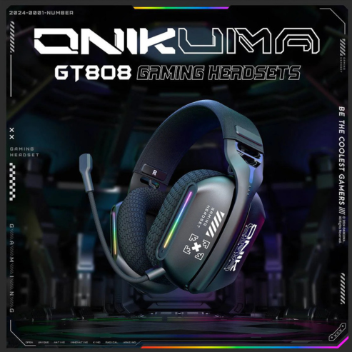 ONIKUMA GT808 casque de jeu tri-mode, éclairage RGB, 2.4G sans fil et filaire, pour PC et bureau, casque gaming à ultra longue autonomie