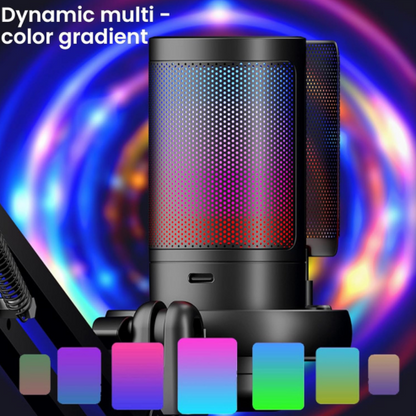 Kit de microphone USB de jeu avec bras articulé pour PC, PS4/PS5, microphone à condensateur RGB dégradé, avec prise de surveillance et bouton mute