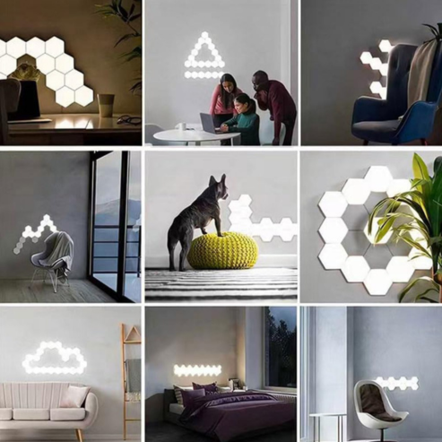 Applique murale hexagonale intelligente RVB IC, veilleuse décorative DIY avec synchronisation musicale, pour salle de jeu, chambre ou ambiance d’intérieur